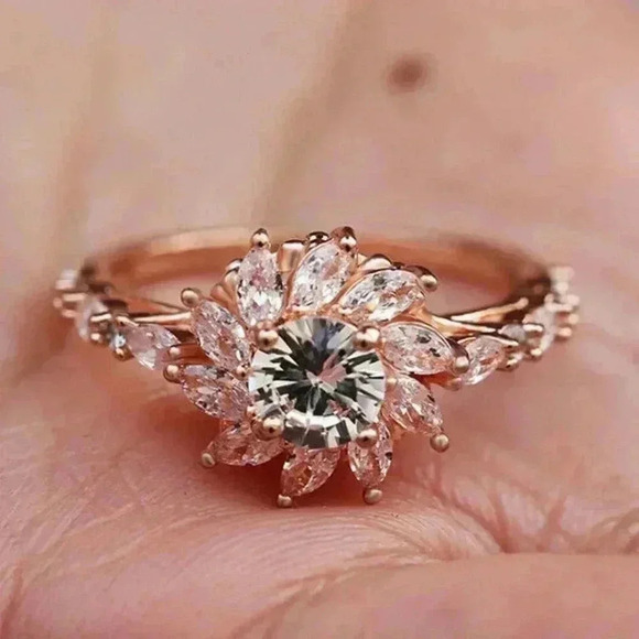 Beautiful 14k Rose Gold Over Sterling Silver Diamond Flower Ring - Picture 2 of 7